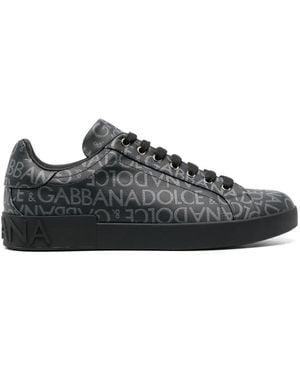 Dolce & Gabbana Black & Grey Coated Jacquard Portofino Trainers