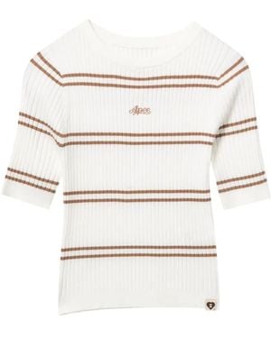 AAPE BY A BATHING AP Striped Ribbed-Knit Jumper - White