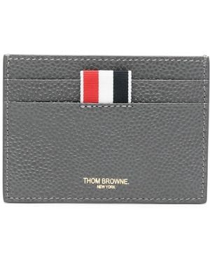 Thom Browne Grosgrain-Tab Leather Cardholder - Grey