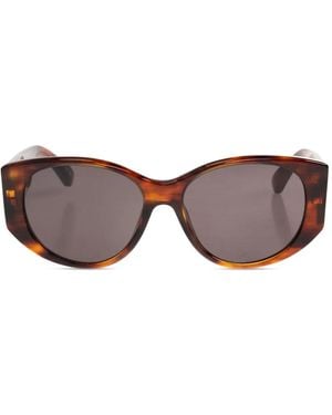 Balenciaga Logo Oval-Frame Sunglasses - Brown