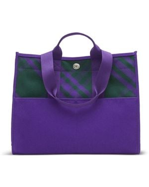 Burberry チェック ハンドバッグ - パープル