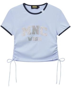 Mini Cream Drawstring-Hem T-Shirt - Blue