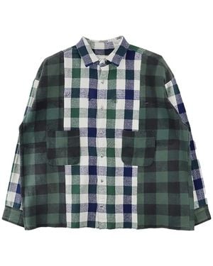 READYMADE Patchwork Check-Pattern Shirt - Green