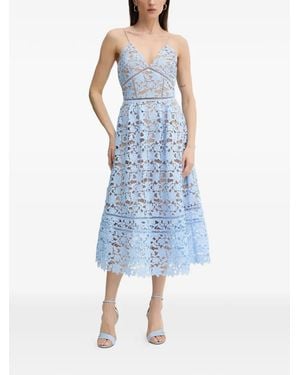 Silvian Heach Floral Lace V-Neck Dress - Blue
