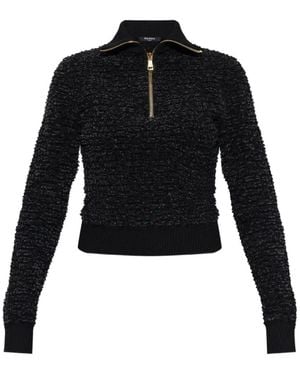 Balmain Bouclé-Knit Quarter-Zip Jumper - Black