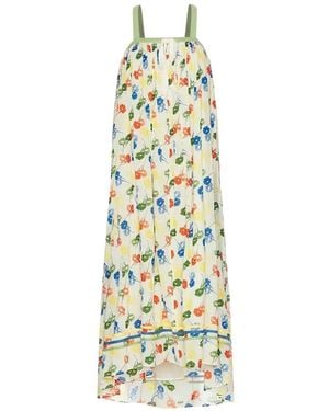 Bode Flower Stamp Midi Dress - Metallic