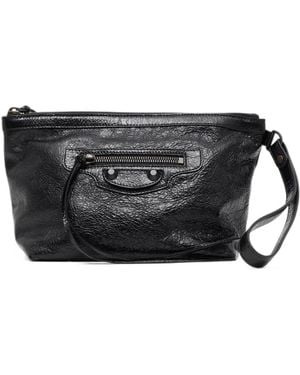 Balenciaga Pochette Le City En Cuir À Effet Froissé - Black