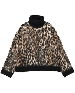 Ganni Rollkragenpullover Mit Animal-Print - Schwarz