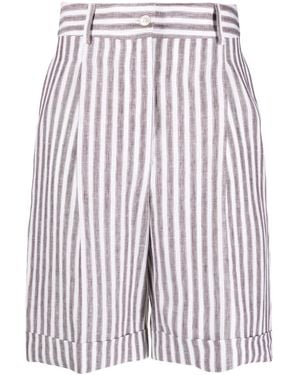 Kiton Vertical-Stripe Knee-Length Shorts - Red