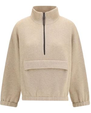 Brunello Cucinelli Cashmere Half-Zip Sweater - Natural