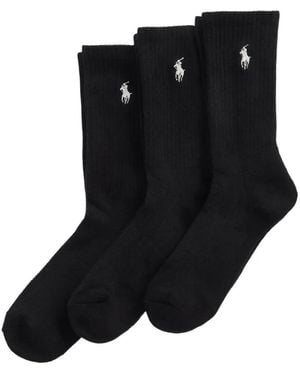 Polo Ralph Lauren Cushioned Sport Crew Embroidered Socks (Set Of Three) - Black
