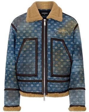 DSquared² Giacca Kaban Lavaggio Dirty Con Shearling E Monogramma D2 - Blu