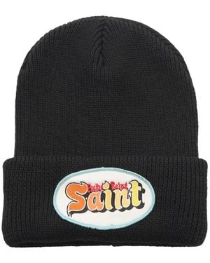 SAINT Mxxxxxx Logo-Patch Ribbed-Knit Beanie Hat - Black