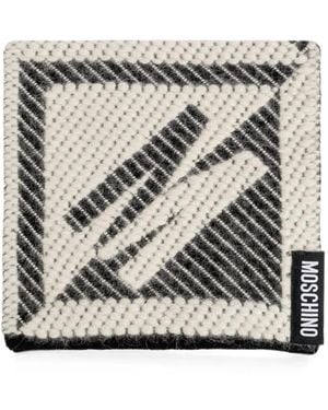 Moschino Geometric-Pattern Logo-Patch Scarf - Gray