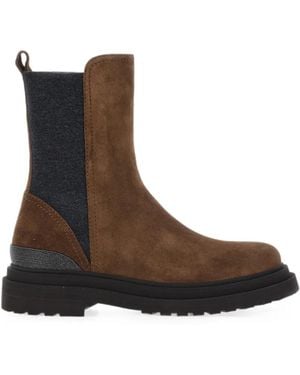Brunello Cucinelli Monili-Embellished Suede Ankle Boots - Brown
