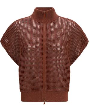 Brunello Cucinelli Open-Knit Cardigan - Brown