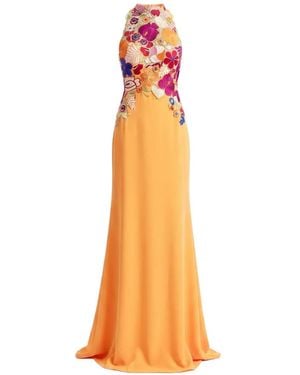Gemy Maalouf Mock-Neck Floral-Corset Maxi Dress - Orange