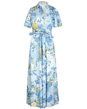 Mary Katrantzou Floral-Print Gingham Maxi Dress - Blue