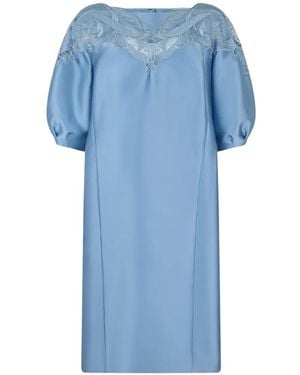 Alberta Ferretti Macramé-Lace Balloon-Sleeve Midi Dress - Blue