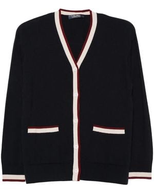 Max Mara Contrast-Trim Front-Pocket Cardigan - Blu