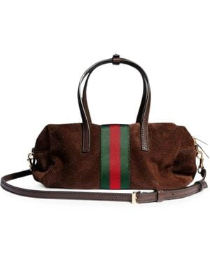 Gucci Small Boston Web Suede Tote Bag - Brown