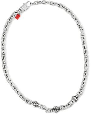 HUGO Chain-Link Logo-Plaque Necklace - White