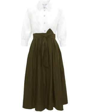 WEILL PARIS Belted Pleated Shirt Dress - Green