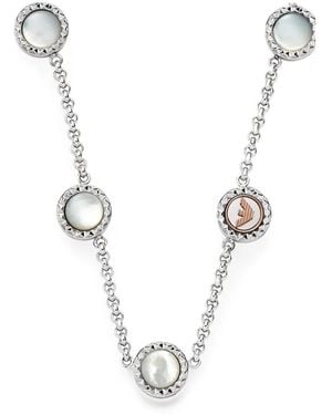 Emporio Armani Mother-Of-Pearl Logo-Plaque Necklace - Metallic