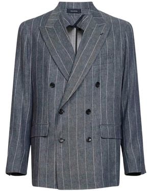Tagliatore New York Pinstriped Double-Breasted Blazer - Blue