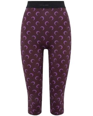 Marine Serre Crescent-Pattern Cropped Leggings - Purple