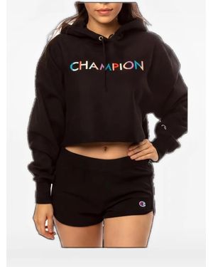 Champion Reverse Weave Cropped Hoodie - Black