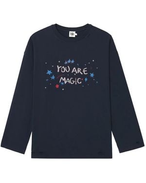 B+ AB Slogan-Print Long-Sleeve T-Shirt - Blue