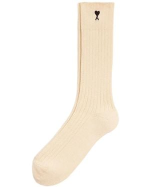 Ami Paris Cotton Socks With Ami De Coeur - White