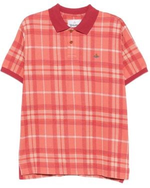 Vivienne Westwood Check-Pattern Orb-Embroidered Polo Shirt - Pink