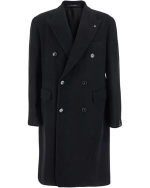 Tagliatore Double-Breasted Peak-Lapel Coat - Black