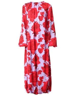 MSGM Floral Long-Sleeve Dress - Red