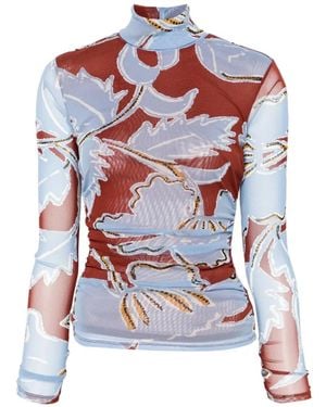 Diane von Furstenberg Haut Logan À Fleurs Et Col Montant - Blanc