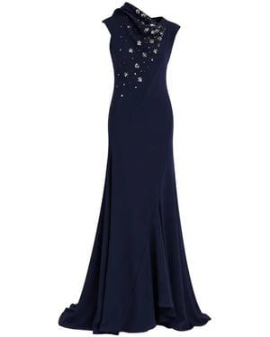 Alberta Ferretti Embellished Asymmetric-Neck Maxi Dress - Blue