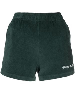 Sporty & Rich Logo-Embroidered Terry-Cloth Track Shorts - Green