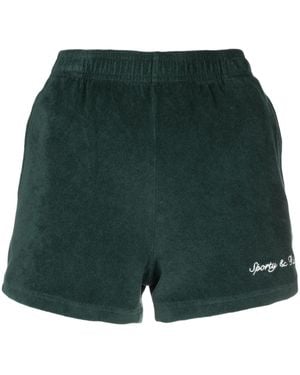 Sporty & Rich Logo-Embroidered Terry-Cloth Track Shorts - Green