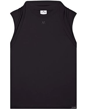 Courreges Draped-Detail Cotton Tank Top - Black