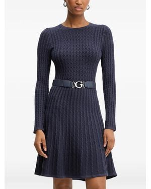 Guess Long-Sleeved Belted Mini Dress - Blue