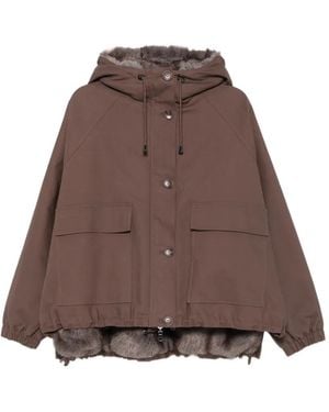 VALENTINI 1972 Faux-Fur-Trim Hooded Coat - Brown
