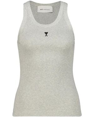 Ami Paris Geripptes Ami De Coeur Tanktop - Grau