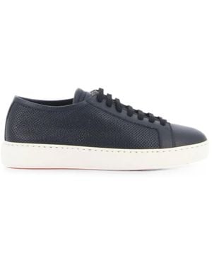 Santoni Perforated-Detail Leather Trainers - Blue