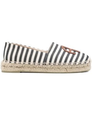 Anine Bing Paloma Striped Logo Espadrilles - White