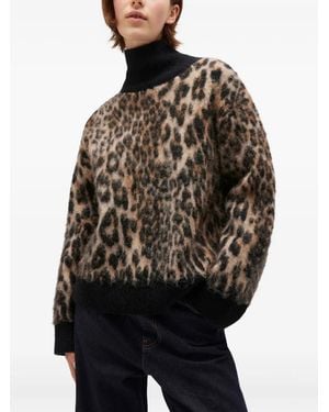 Ganni Trui Met Luipaardprint En Open Rug - Naturel