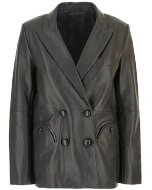 Blazé Milano Double-Breasted Calf Leather Jacket - Black