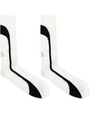 Balenciaga Logo-Print Ribbed-Knit Socks - White