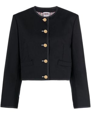 Thom Browne Cropped Jacket With Rwb Detail - Black